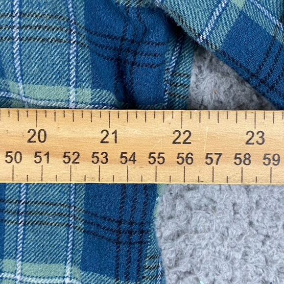 Wrangler Wrancher Flannel Pearl Snap Shirt Men's Large Green Blue Plaid Western - Picture 5 of 7